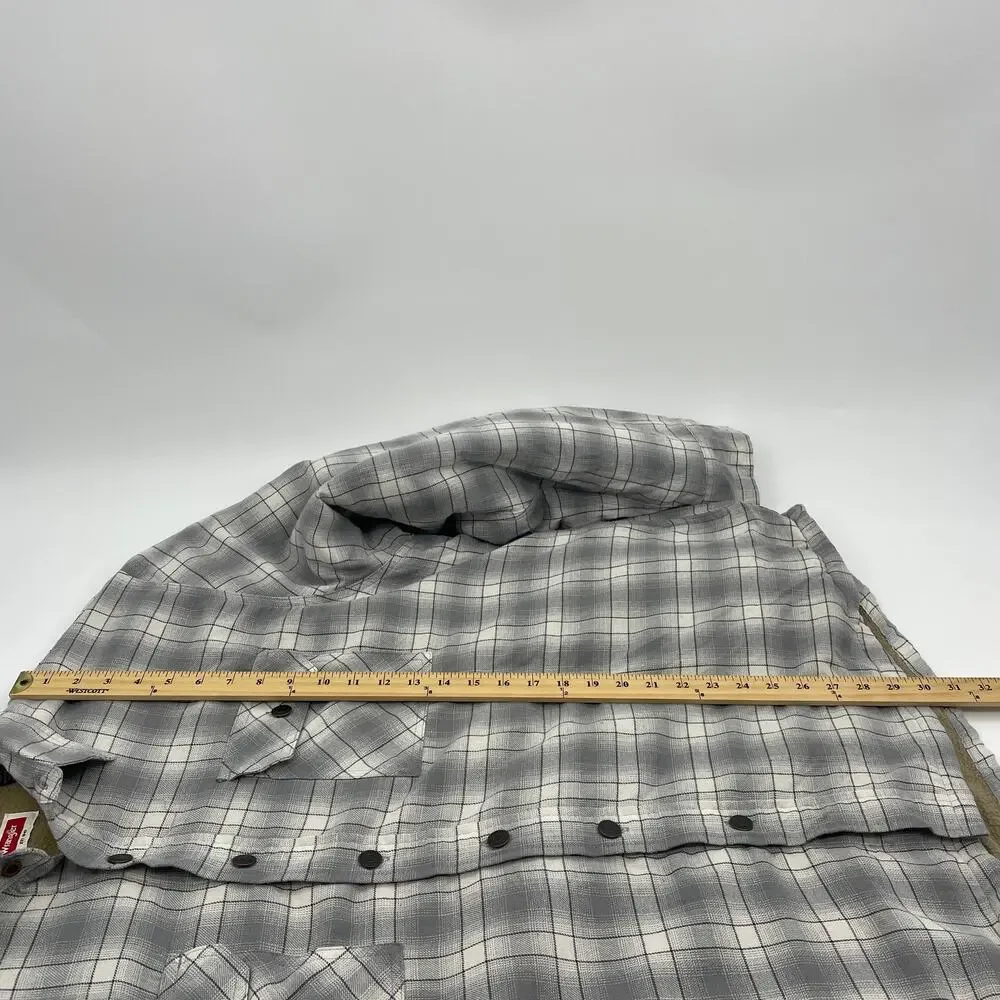 WRANGLER Mens Fleece Lined Shacket Size 2X Plaid Long Sleeve Button Front Grey